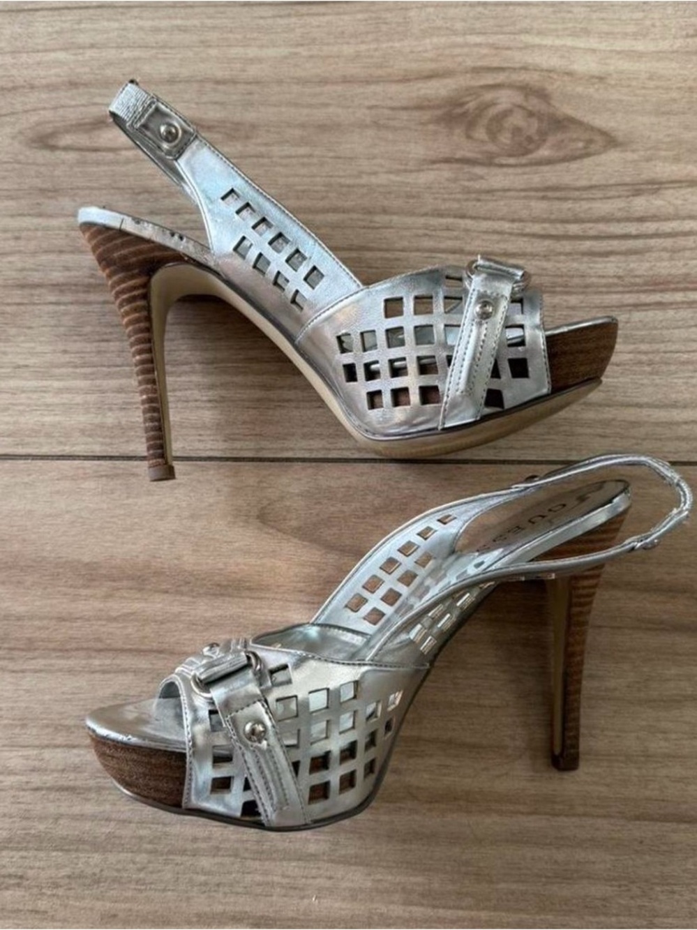 Vintage Guess Y2K Metallic Slingback Cutout HighHeel Sandals Paris Hilton